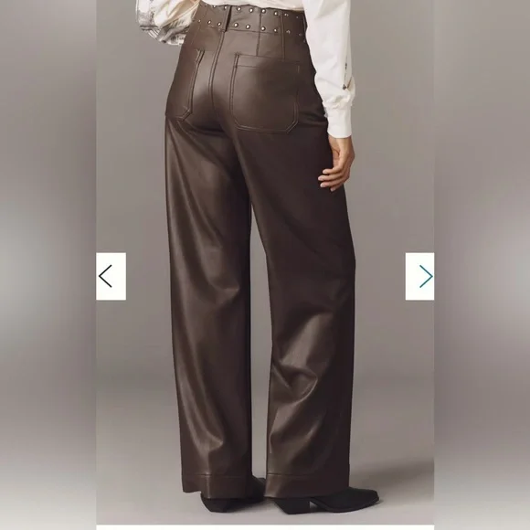 NWT Anthropologie TALL Colette Full-Length Faux Leather Studded Wide Leg Pants - Picture 2 of 6